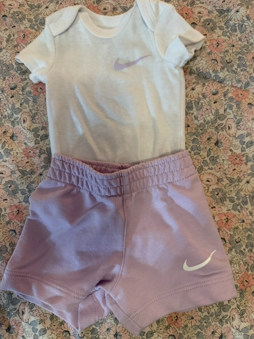 Nike White Bodysuit with Lilac Shorts Set